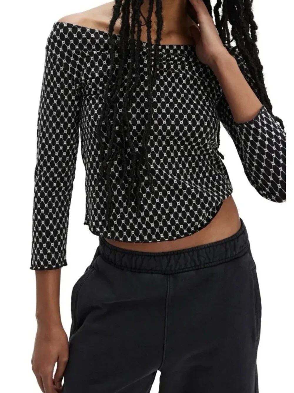 Free People Top Womens L Black Combo Gia Eyelet Embroidered New